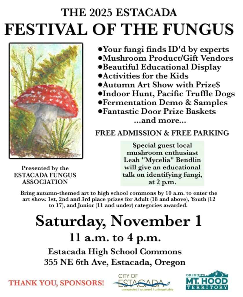 Estacada Mushroom Festival, Saturday November 1, 2025